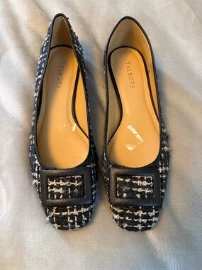 Talbots Black & White Tweed Square-Toe Ballet Flats